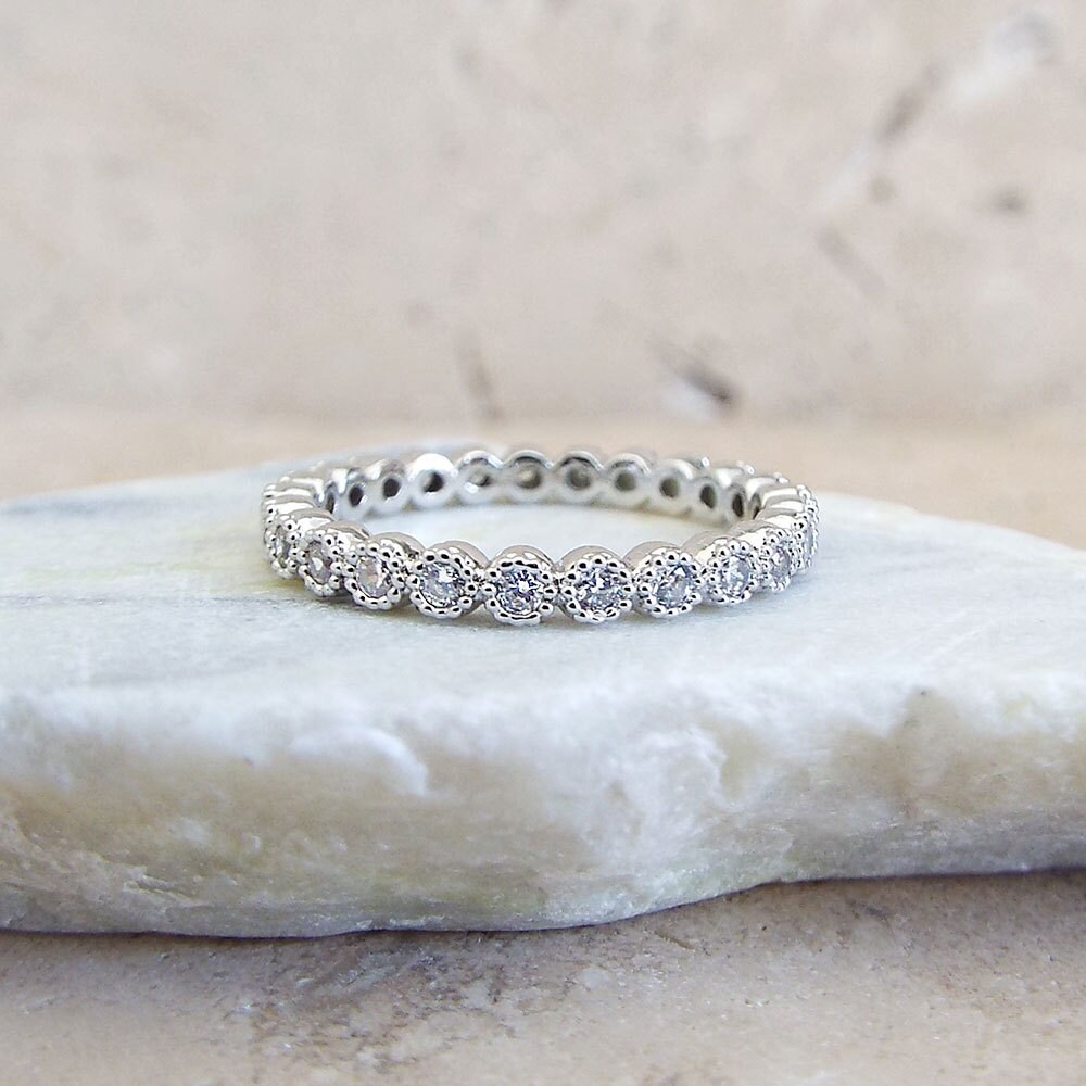 2mm floral milgrain wedding ring