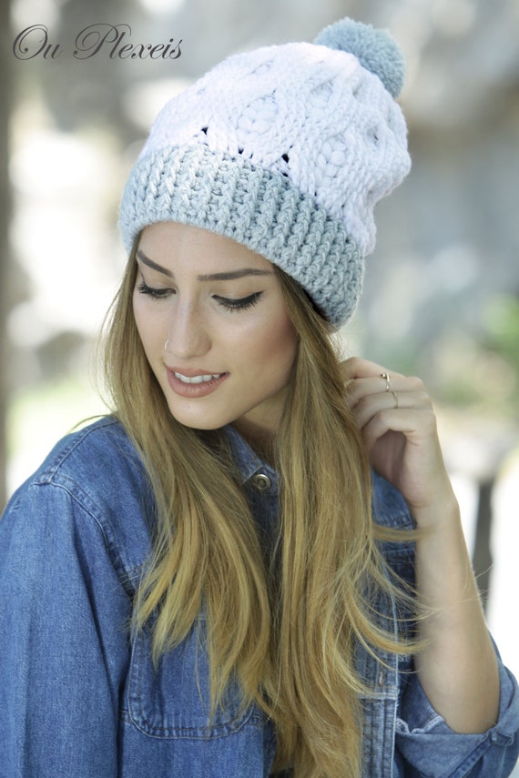 beanie pom wool pom Slouchy Warm Womens Hat, pom Pom Hat, Winter Beanie, Beanie, Braided