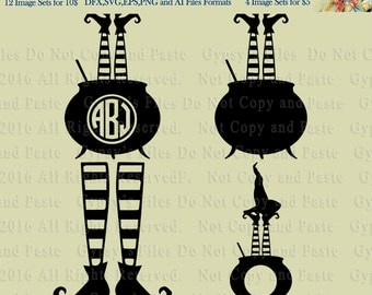 Witch and Cauldron Web, Monogram, Circles, Halloween Circle Frames, Clipart, Vector, Cutting file, Blank Logo, png, svg,ai,eps, dxf
