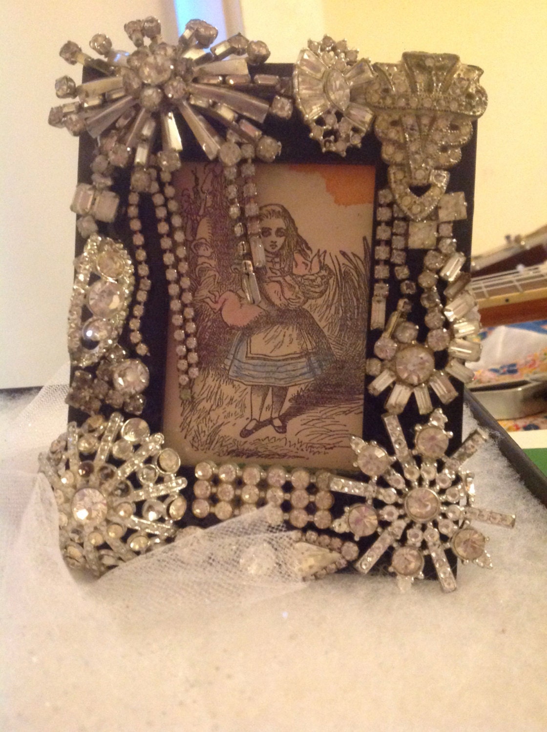 Handmade Vintage Rhinestone Jewelry Picture Frame