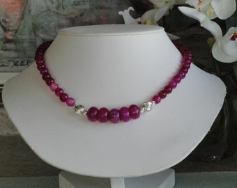 Hot pink marbled Agate beaded necklace - 179