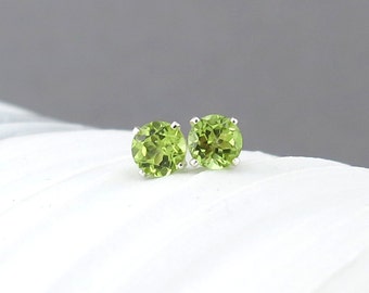Peridot Stud Earrings Tiny Silver Post Earrings Green Earrings Gemstone Stud Earrings August Birthstone Jewelry Gift for Her