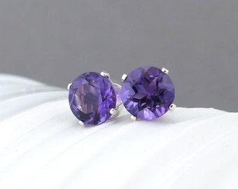 Amethyst Earrings Small Silver Earrings Amethyst Stud Earrings 6mm Gemstone Post Earrings Purple Earrings Bohemian Jewelry Gift for Her