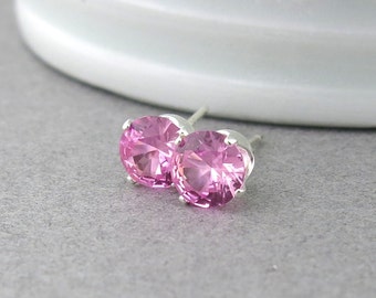 Pink Tourmaline Earrings Small Silver Stud Earrings Pink Tourmaline Stud Earrings October Birthstone Simple Jewelry Handmade Gift for Her