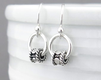 Tiny Silver Hoop Earrings Silver Circle Earrings Silver Bead Earrings Silver Drop Earrings Simple Jewelry Bohemian Jewelry - Modern Edge