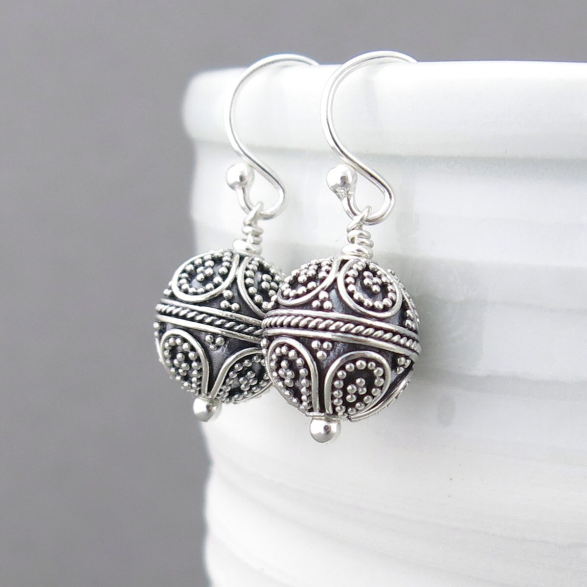 Silver Bead Earrings Silver Dangle Earrings Simple Silver