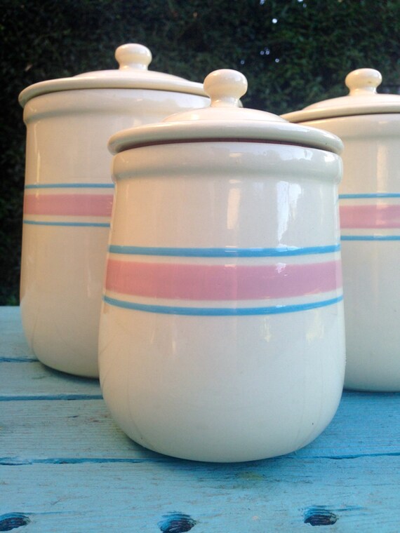 MEDIUM McCoy Canister of Set Blue and Pink Stripe