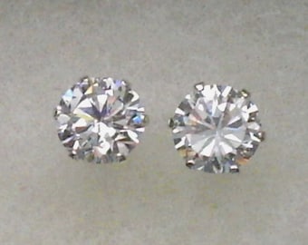 9mm White Cubic Zirconias in 925 Sterling Silver Stud Earrings