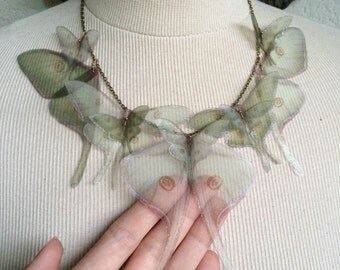 I Will Fly Away - Handmade Luna Moth (Actias Luna) Silk Organza Butterflies Moths and Wings Necklace