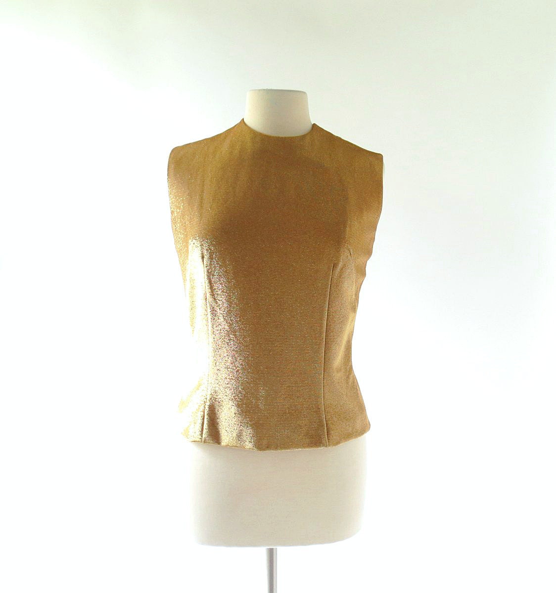 Gold Lamé Top / Vintage 1960s Blouse / 60s Top / Medium M