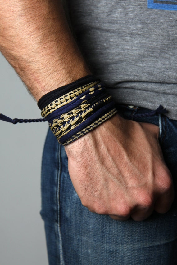 Mens Bracelet, Gift Ideas, Wrap Bracelet, Mens Jewelry, Gift for Men, Blue and Black Bracelet, For Him