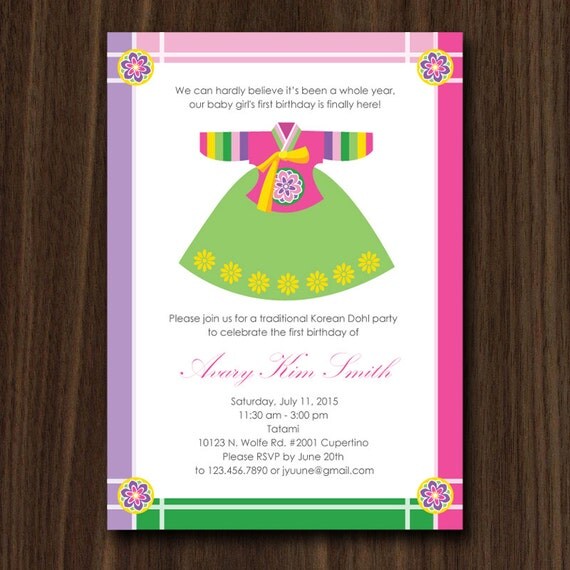 Korean Traditional Hanbok Dress 5x7 DIY Invitation by MayDetails Il_570xn