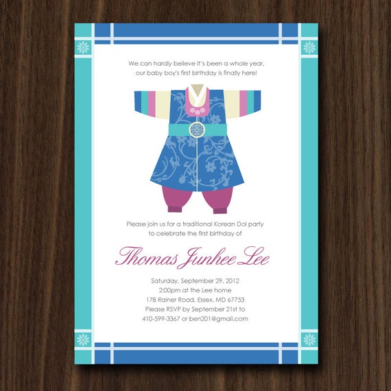 Korean Hanbok Boy 5x7 DIY Invitation by MayDetails Il_570xn