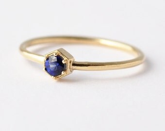 Sapphire Ring: 14K/18K Gold Hexagon, Non Diamond Engagement Ring
