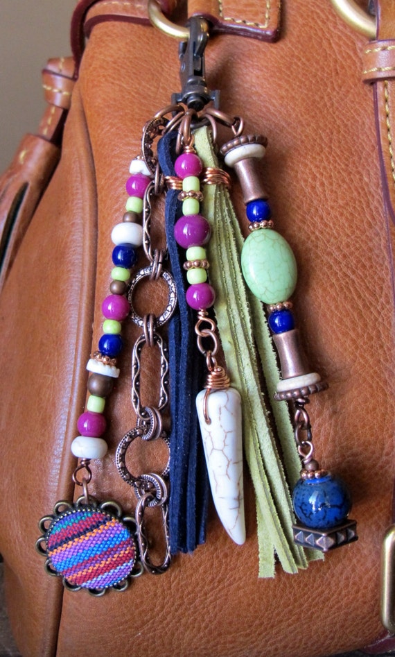 Boho Purse Charm Tassel Zipper Pull Key Chain by ThePaintedCabeza