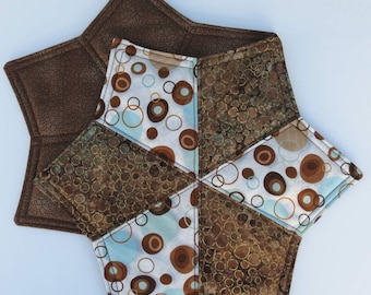 Two Mug Rugs, Snack Placemats, Coasters, Brown and Turquoise Blue