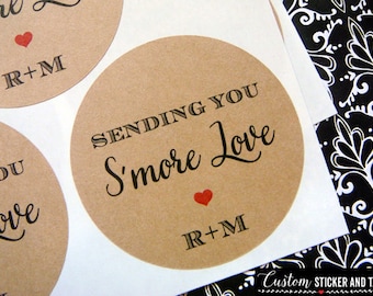 Smore Love stickers, choose size and color, envelope seals, favor stickers, custom wedding stickers, kraft labels, rustic labels (S-90)