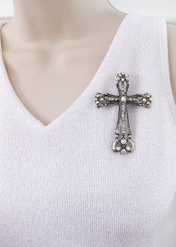 Cross Brooch Religious Brooch Silver Cross Cross Pin
