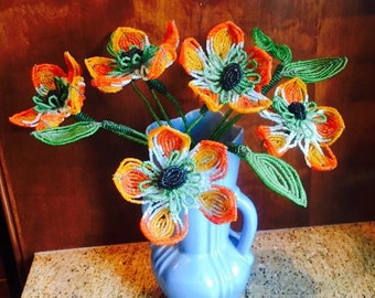 Vintage Handmade Zinnia French Beaded Flower Bouquet 1940s Incredible Hand Work 1940s Fall Colors - Beaded Wedding Bouquet - Brides