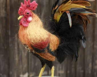 Needle felted rooster, made to order, felted bird