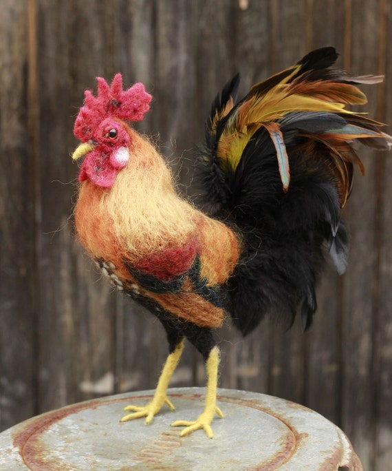 Needle felted rooster made to order felted bird
