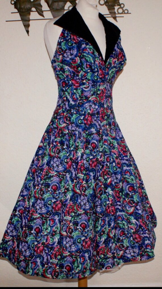 Vintage 1950s bombshell halter full sweep dress by Tabak of