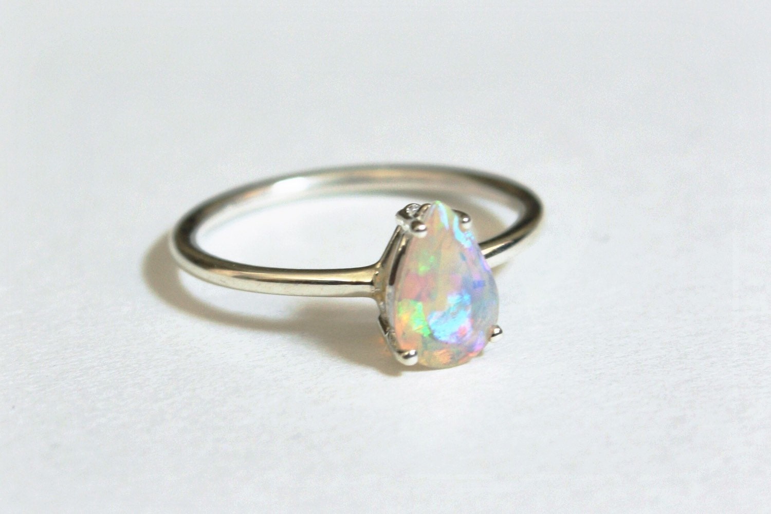 Pear Faceted Ethiopian Opal Ring sterling silver opal ring