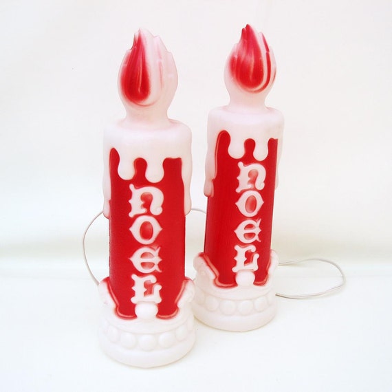 Vintage Light Up Blow Mold Candles Plastic Noel by WhimzyThyme