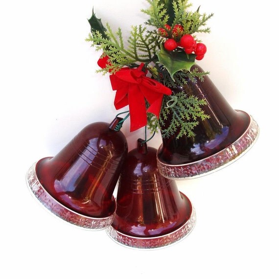Vintage Christmas Musical Bells Red Lighted Bell Plastic