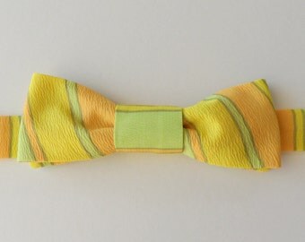 70s Pastel Stripe Adjustable Bow Tie in Yellow, Orange, Lime