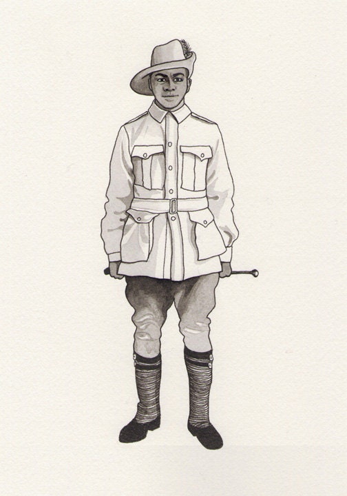 Hand Drawn WW1 Australian Soldier in Gold Frame