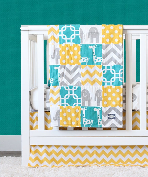 Items similar to Yellow and Turquoise Crib Bedding, Gender Neutral