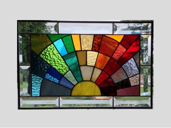 Beveled Stained Glass Window Panel Rainbow Arch By Sghovel On Etsy