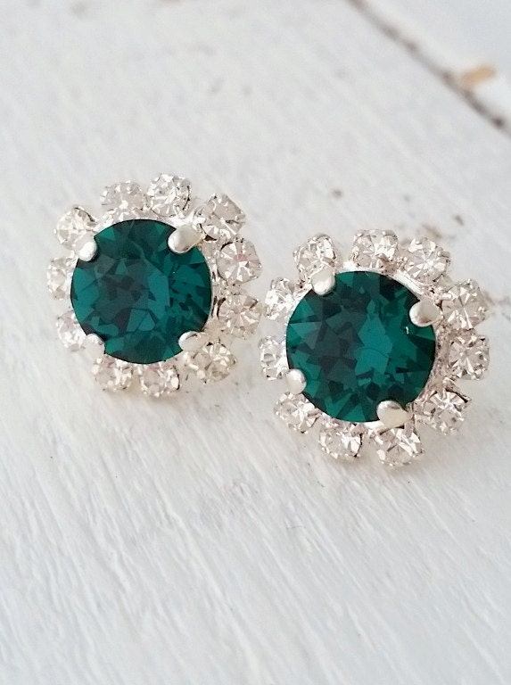 Emerald green Crystal stud earrings Bridal earrings