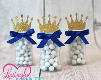 Little Prince Baby Bottle Favors in Royal Blue & Glitter Gold | Sold in Sets of 12 | Baby Shower Favors | Additional Colors Available