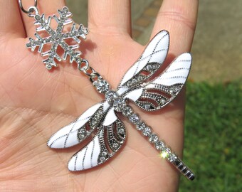 DRAGONFLY SNOW Sparkling Tree Jewelry Christmas Ornament
