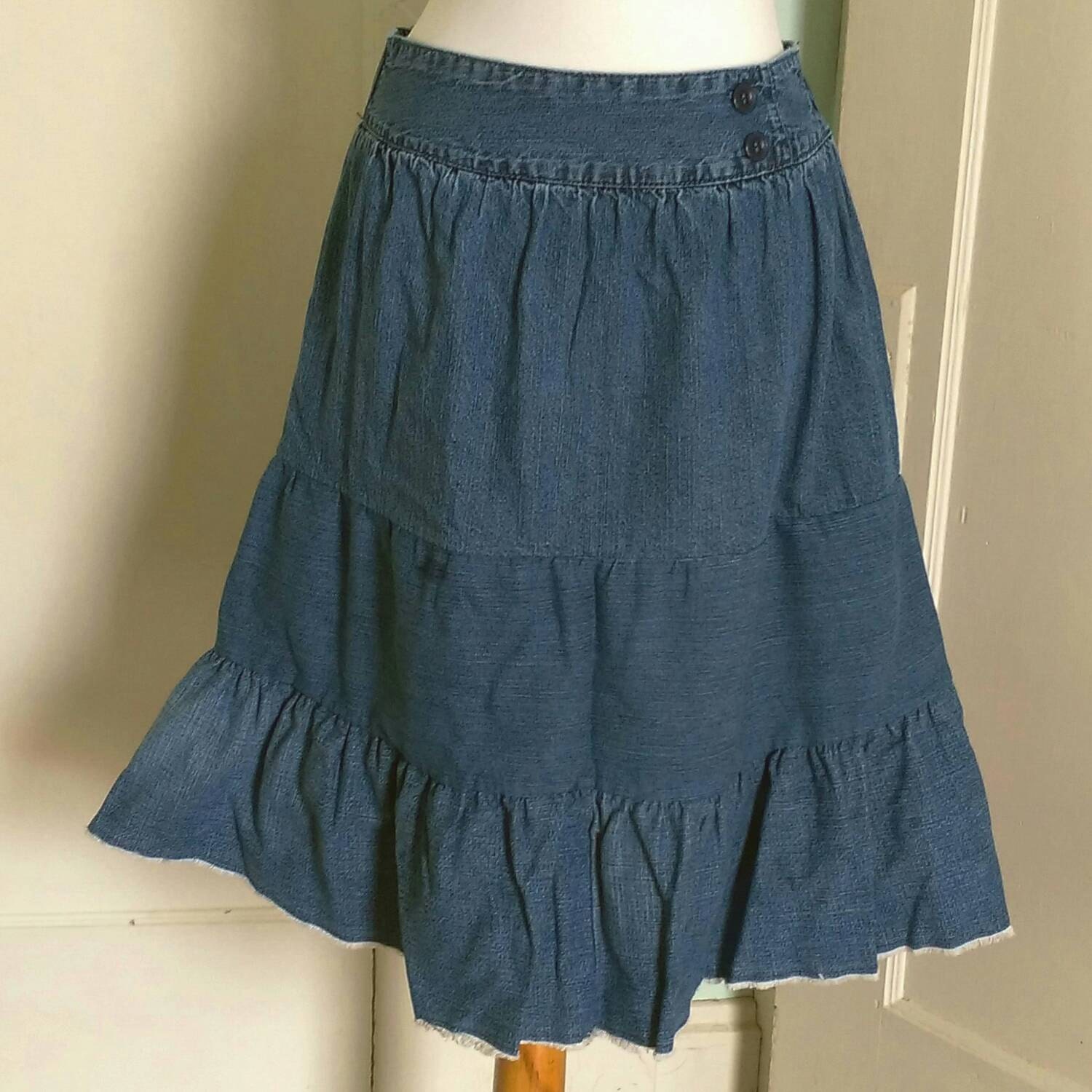 Upcycled Tiered Denim Skirt Women's /Junior's