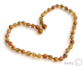 Unpolished Baltic Amber Baby Teething Necklace Rounded Multicolor Beads