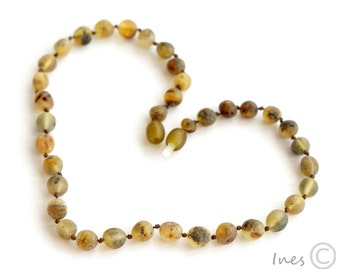 Unpolished Baltic Amber Baby Teething Necklace Rounded Multicolor Beads