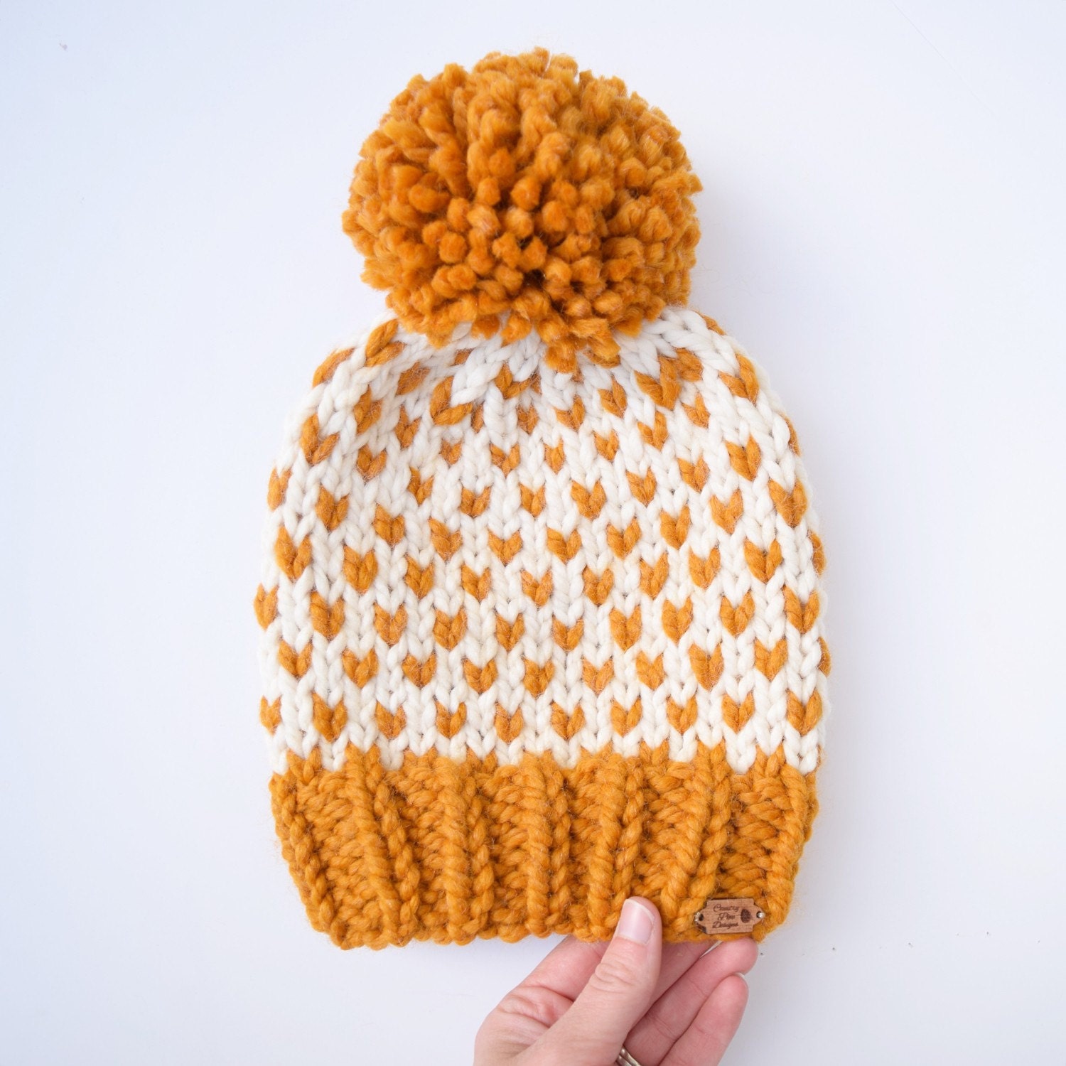 oversized beanie pom pom by pom Knitted knitted Fair Isle with hat pom CountryPineDesigns