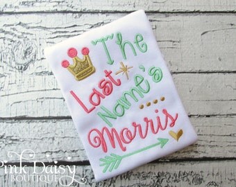 Girls Adoption Shirt - New Last Name - Gotcha Day - Coral Mint Gold - Adoption Day - Official Last Name - Princess Crown - Hearts - Arrows
