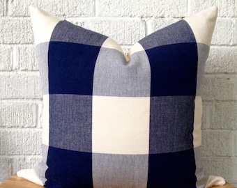 Navy Cream Buffalo Check Pillow Cover