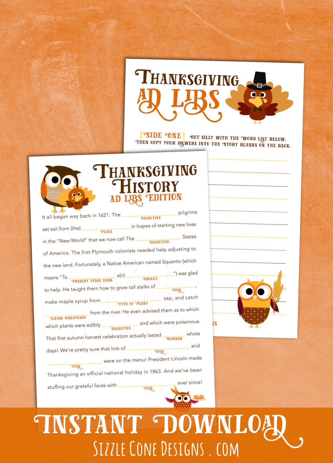 Printable Thanksgiving Madlib Holiday Party Game Instant