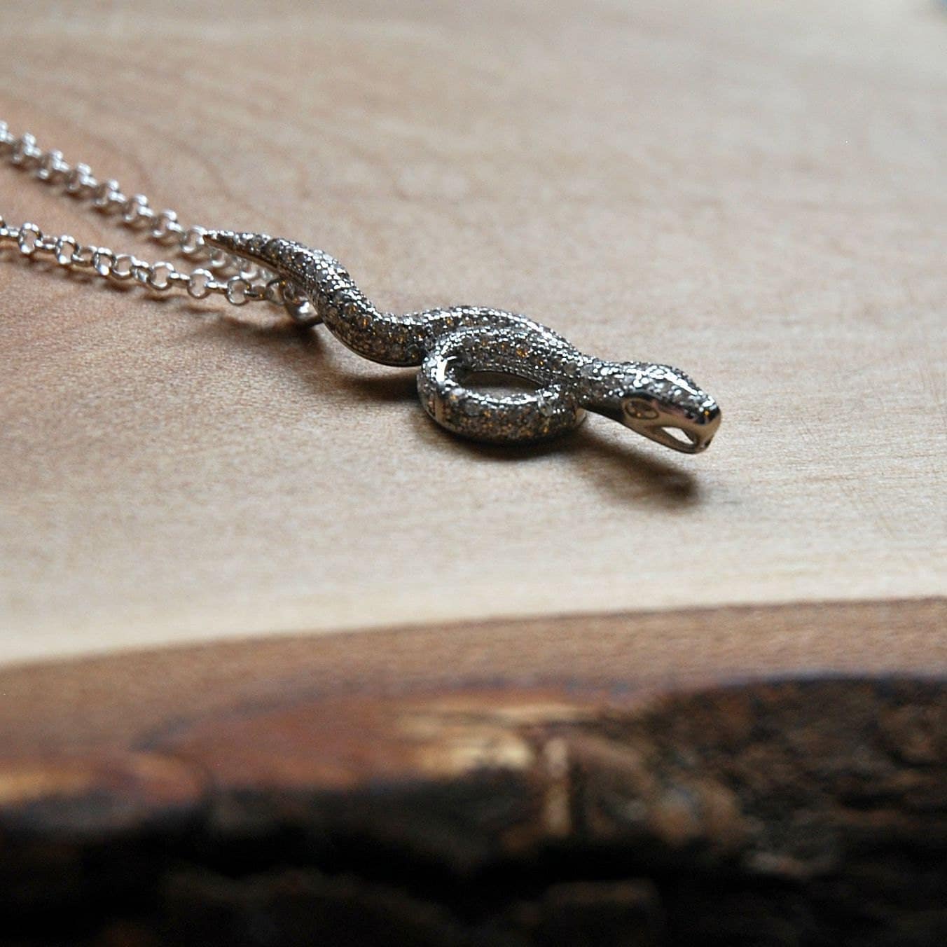 Snake necklace sterling silver snake crystal cz pendant