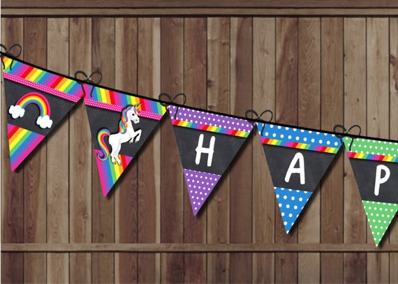 unicorn birthday banner rainbow party pennant banner rainbow