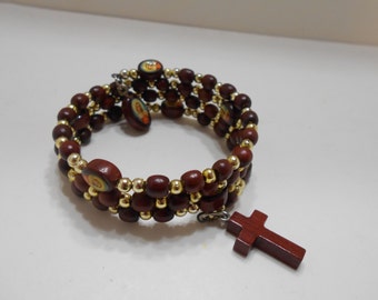 Vintage Wooden Rosary Bracelet (3416) Upper Arm Or Wrist