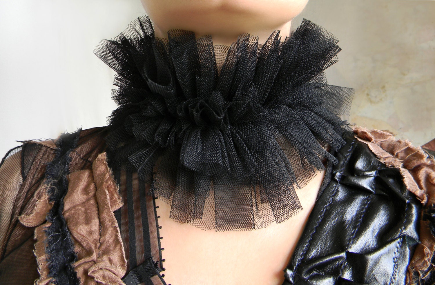 Black Ruffle High Collar Queen Collar Neck Ruff Collar
