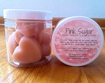 Pink Sugar Heart Shaped Organic Sugar Scrub Cubes - Shea Butter and Natural Oils