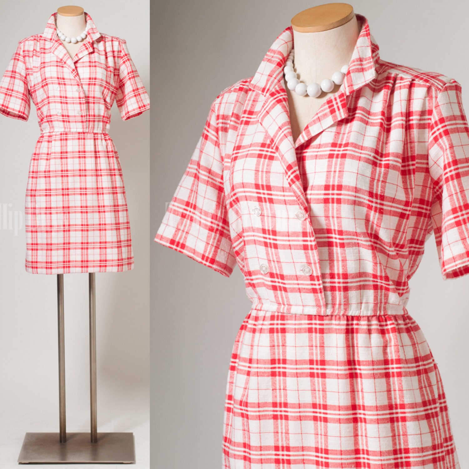 Vintage 60s dress, Red plaid Dress, Vintage red dress, 60s dress, mini