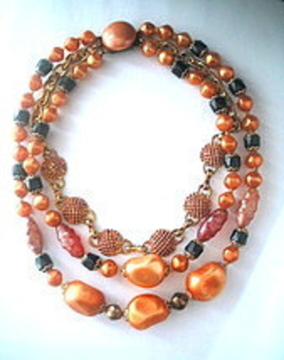 Triple Strand Lucite Bead Necklace Choker With by TheGatsbyGals